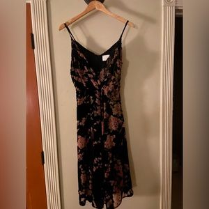 Eri + Ali Anthropologie velvet burnout dress. Black with pink & green